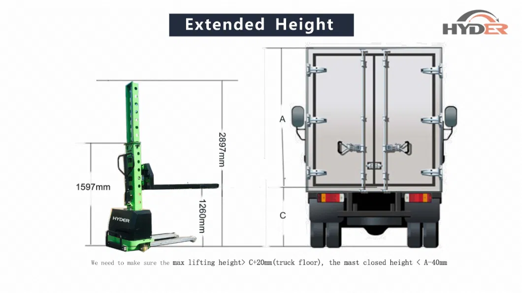 Mini Hydraulic Electric Stacker 1000kg 800/1000/1300mm Unload Container Self-Loading Forklift Truck