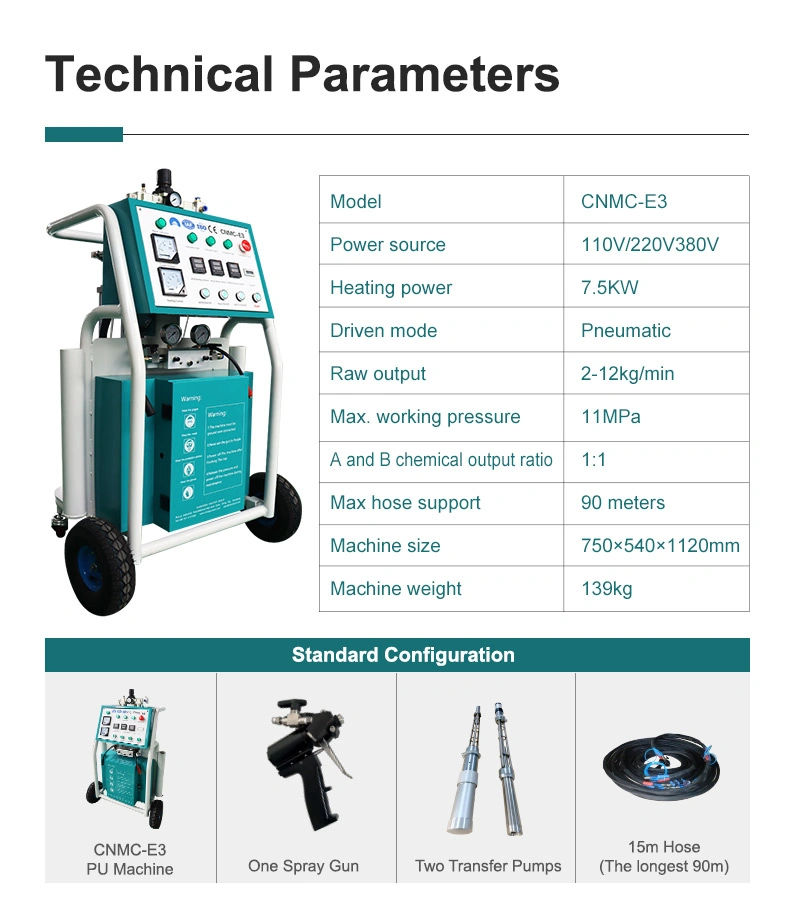 Two Component E3 Polyurea Waterproofing Foam Spray Machine with Heating Hose