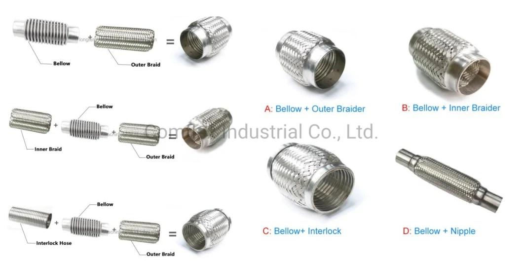 Stainless Steel Metal Exhaust Braided Flexible Corrugated Pipe/ Exhaust Bellows/ Flex Hose