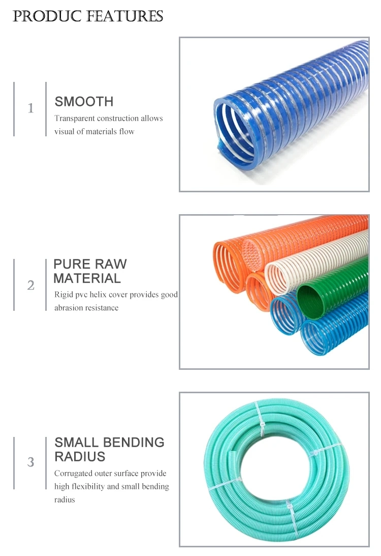 Durable Spiral PVC Water Suction Hose Reinforced Wire 1 2 3 4 6 10 12 14 16 Inch for Mining Vacuum Water Oil Pump SPA Duct Grit Sewage Plastic Tubes