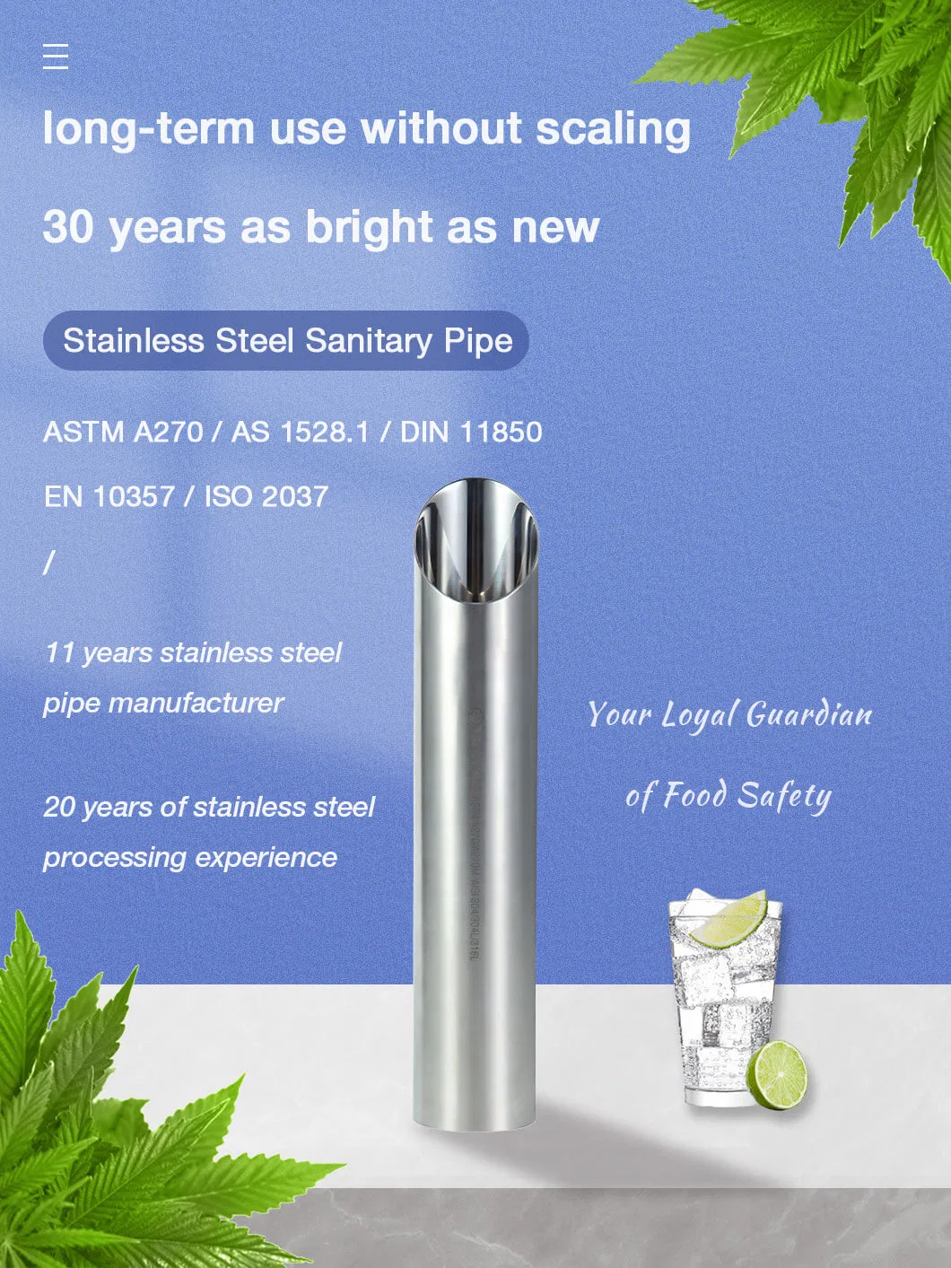 50.8mm 304 Stainless Steel Food Grade Tube with Pipe Fitting