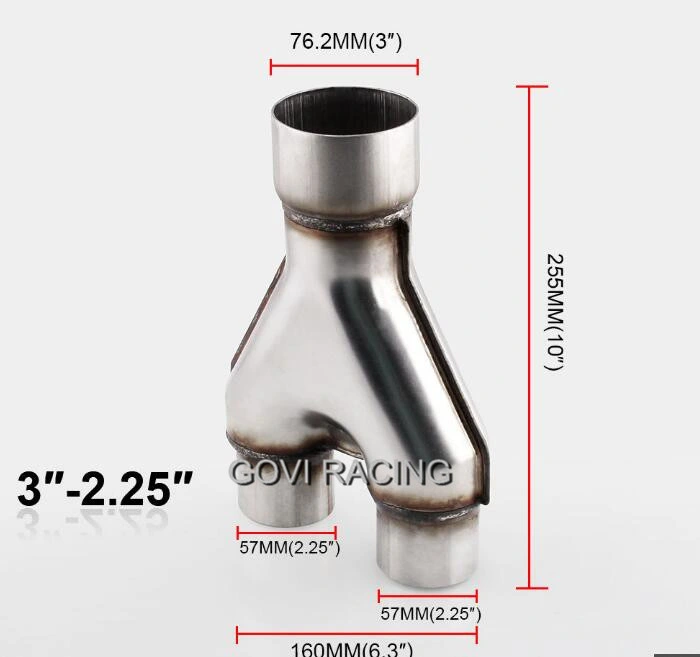 Y-Pipe 3&quot; Single X 2 1/2&quot; Dual Exhaust Adapter Connector Coupling