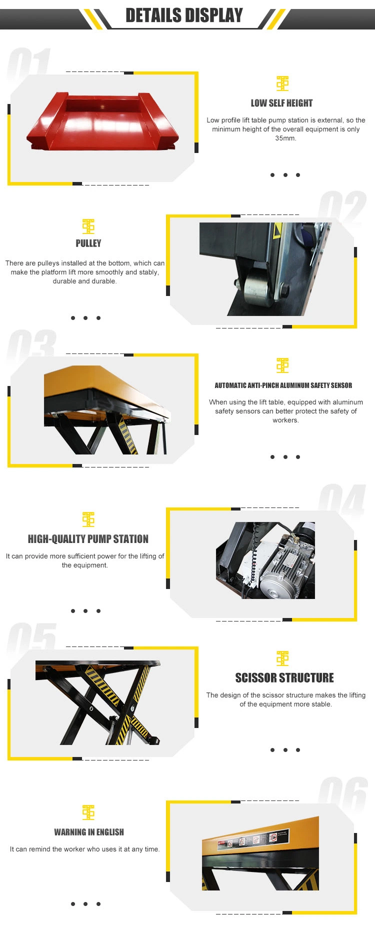 EU Standard Hot Sale Customized Low Profile Unload Scissor Lift Tables