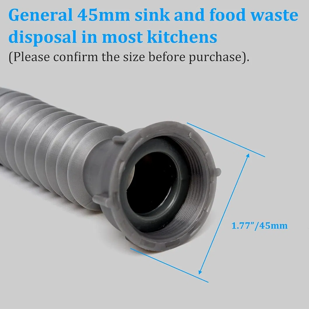 Flexible Drain Pipe with Connectors Plastic Hose Carbon Bellows for Kitchen Bathroom