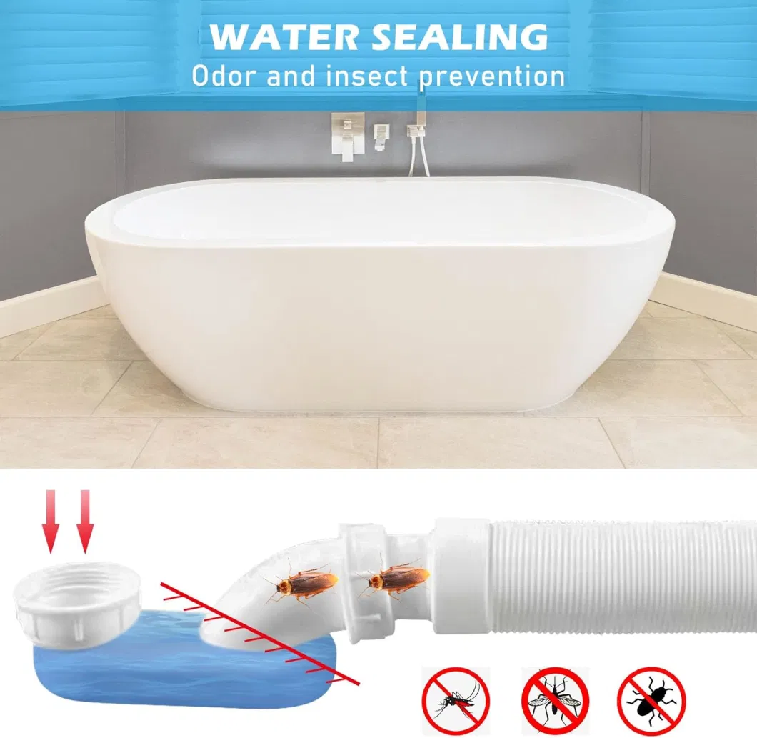 Bathtub Shower Drain Pipe Low Profile P Trap Kit Flexible Drain Pipe for Bathtub