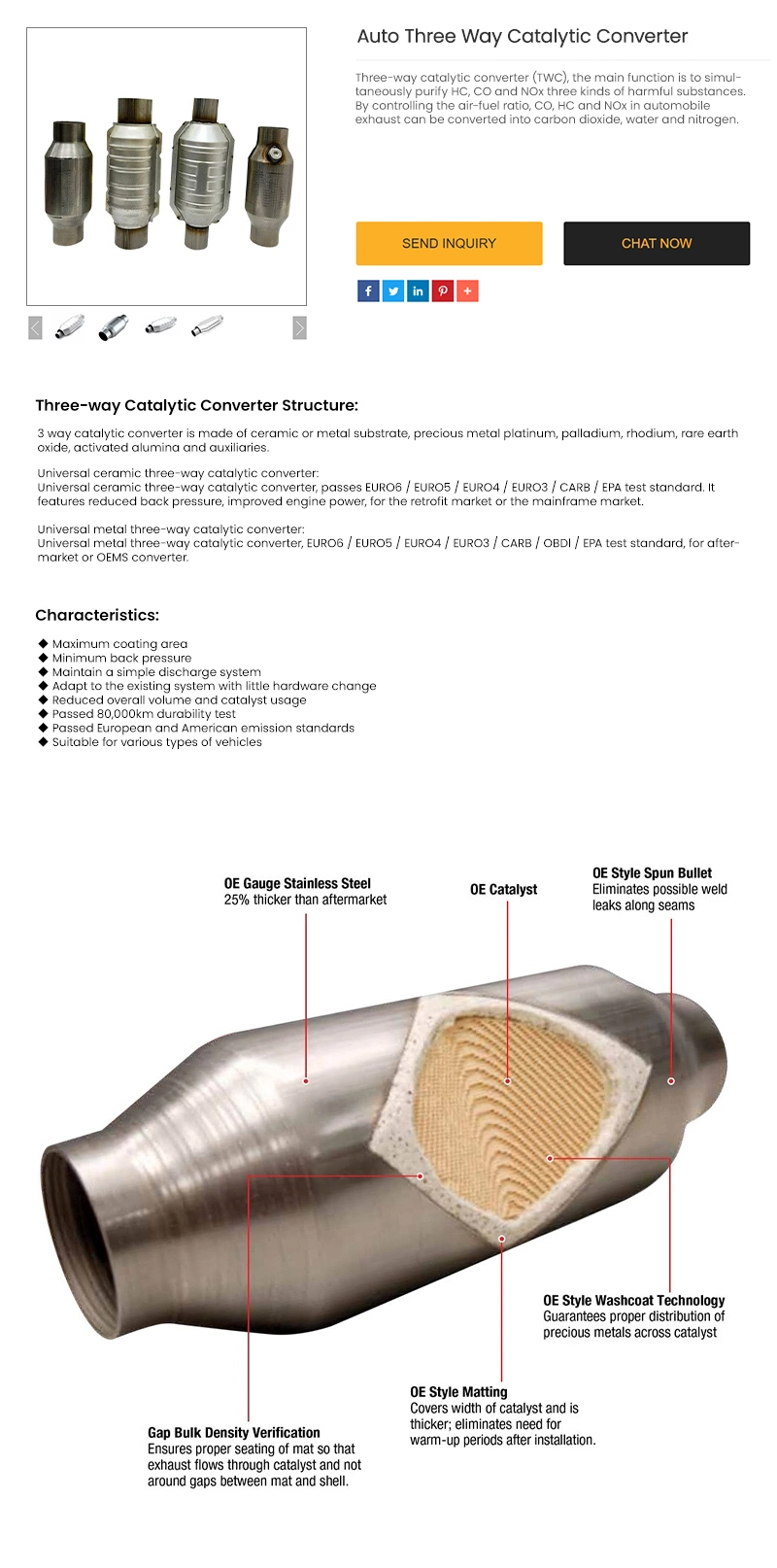 Aftermarket Universal Three Way Catalytic Converter Car Exhaust Catalyzer