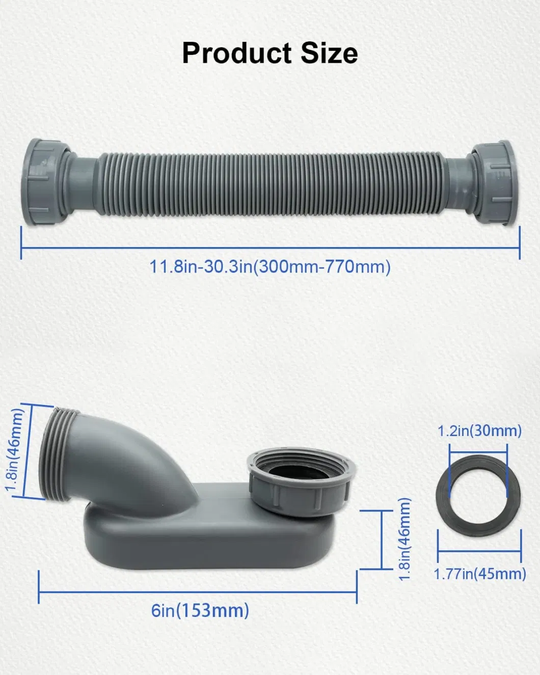 Bathtub Shower Drain Pipe Low Profile 1 1/2 P Trap Tub Drain for Bath