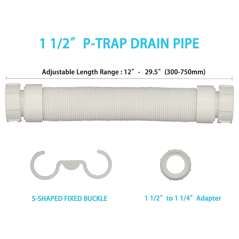 2024 Popular Bathtub Shower Drain with Flexible and Flat P Trap for Freestanding Tub Drain Hose