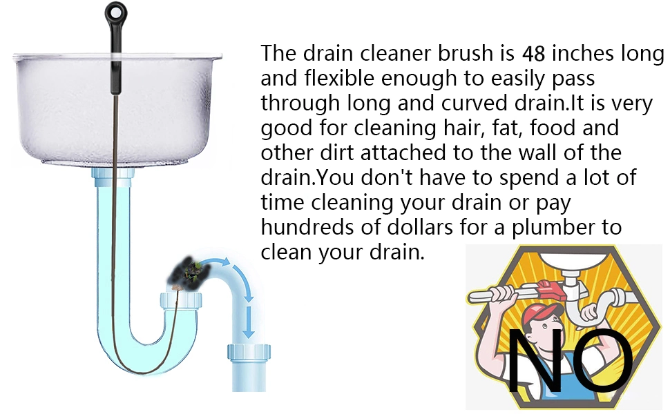 Extra Flexible Drain Brush, Nylon Cleaner Double Ended Elastic Hose Pipe 48-Inch