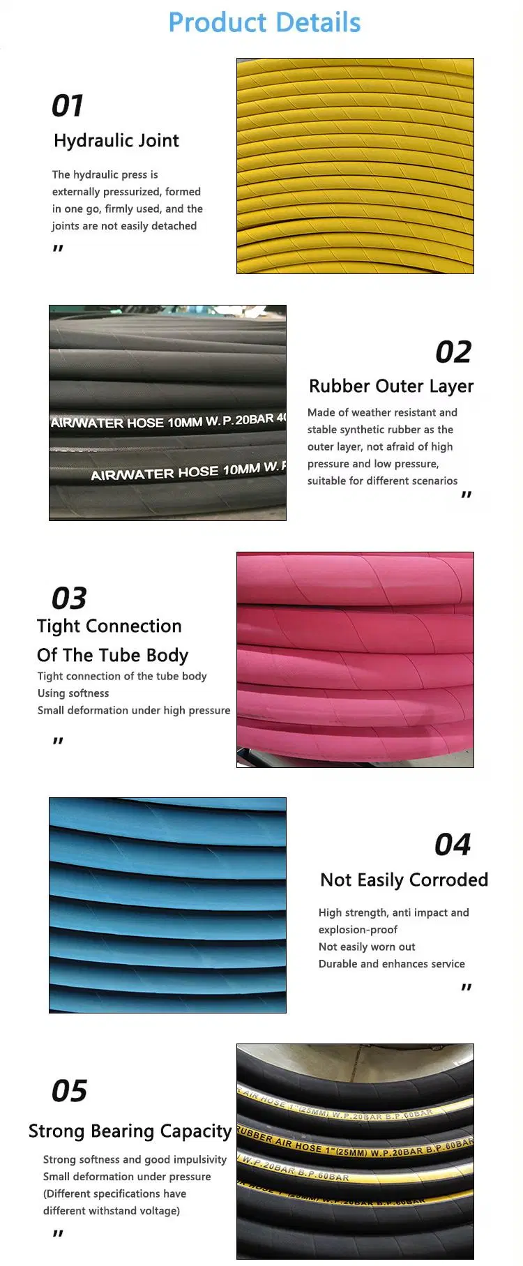 Rubber Products Marine Wet Exhaust Hose Water Pump Hoses Concrete Delivery Water Oil Slurry Suction Flexible Rubber Hose