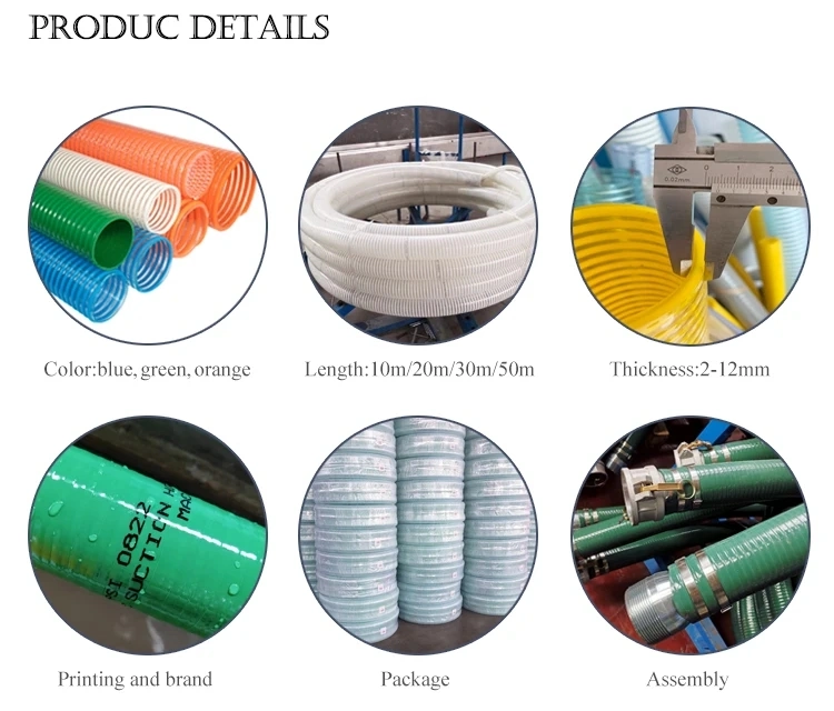 Durable Spiral PVC Water Suction Hose Reinforced Wire 1 2 3 4 6 10 12 14 16 Inch for Mining Vacuum Water Oil Pump SPA Duct Grit Sewage Plastic Tubes