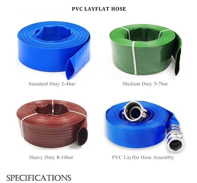 Manufacturer Colorful Industrial PVC Lay Flat Hose Pipe 1 2 3 4 6 8 10 12 16 18 Inch for Farming Backwash Drip Irrigation PVC Flat Soaker Hose