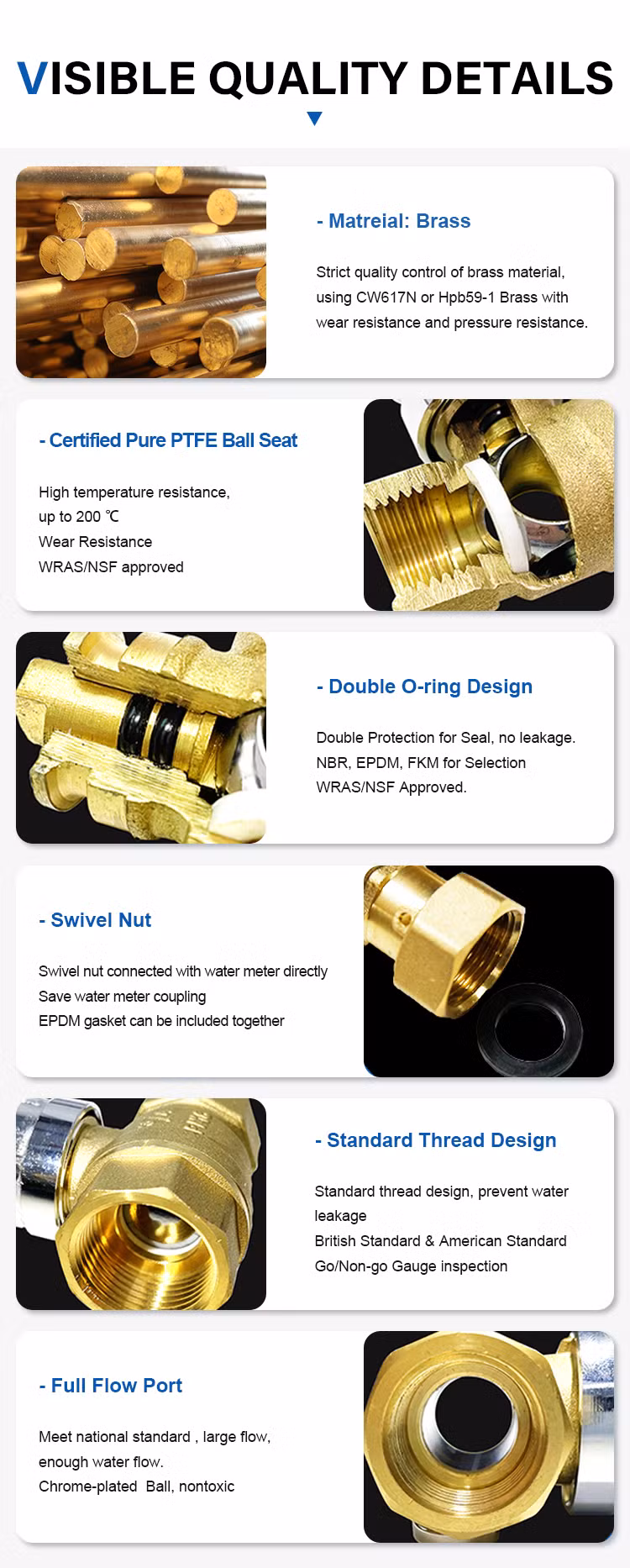 Acs Approval OEM ODM NPT Bsp Female Brass Lockable Water Meter Ball Valve