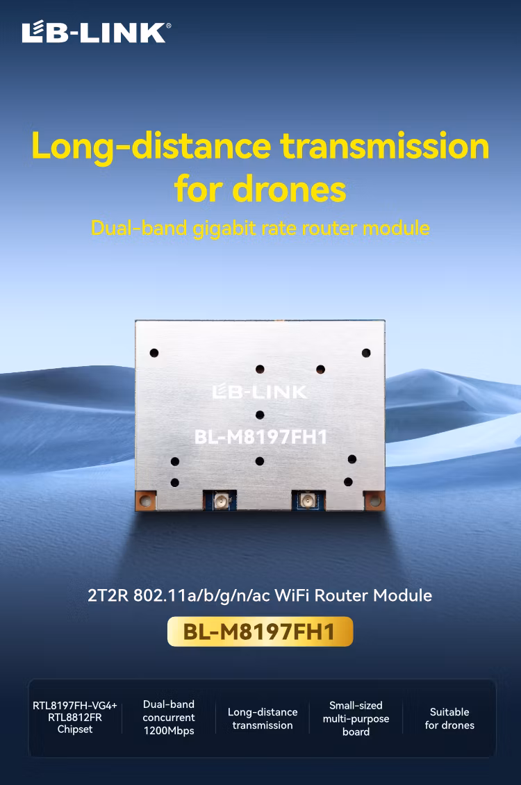 Long Distance Drone 5G High-Power Wifi Module Aerial Photo Transf LB-LINK M8197FH1 RTL8197FH-VG4+RTL8812FR 2T2R 802.11a/b/g/n/ac WiFi Router Module