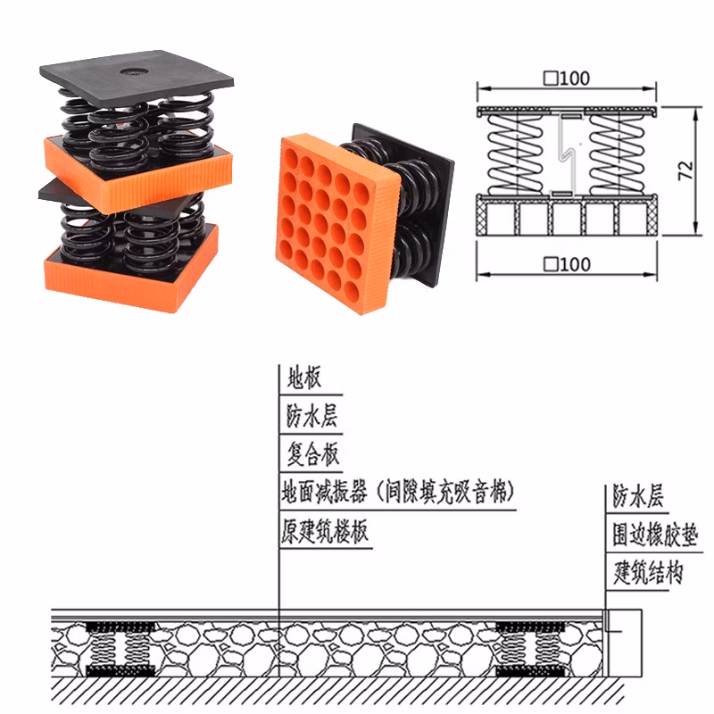 Spring Vibration Isolator Rubber Shock Abosorer for Floor/ Soundproofing Floor Rubber Block/ Spring Rubber Anti-Vibration Bumper Pad