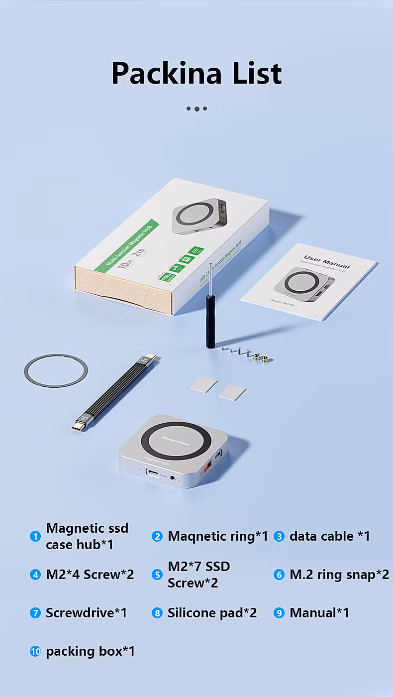 Wholesale OEM Magnetic 2230 Nvme M.2 SSD Enclosure, 10gbps USB C 3.2 to Nvme M.2 Adapter, Aluminum External SSD Case, Support M-Key B+M Key Uasp, OEM HDMI Dock