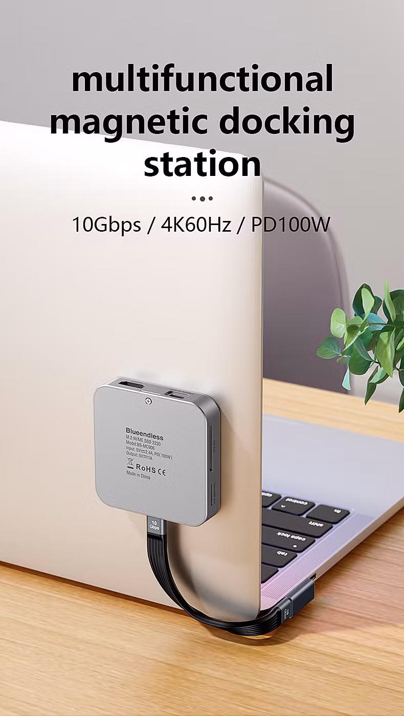 Wholesale OEM Magnetic 2230 Nvme M.2 SSD Enclosure, 10gbps USB C 3.2 to Nvme M.2 Adapter, Aluminum External SSD Case, Support M-Key B+M Key Uasp, OEM HDMI Dock