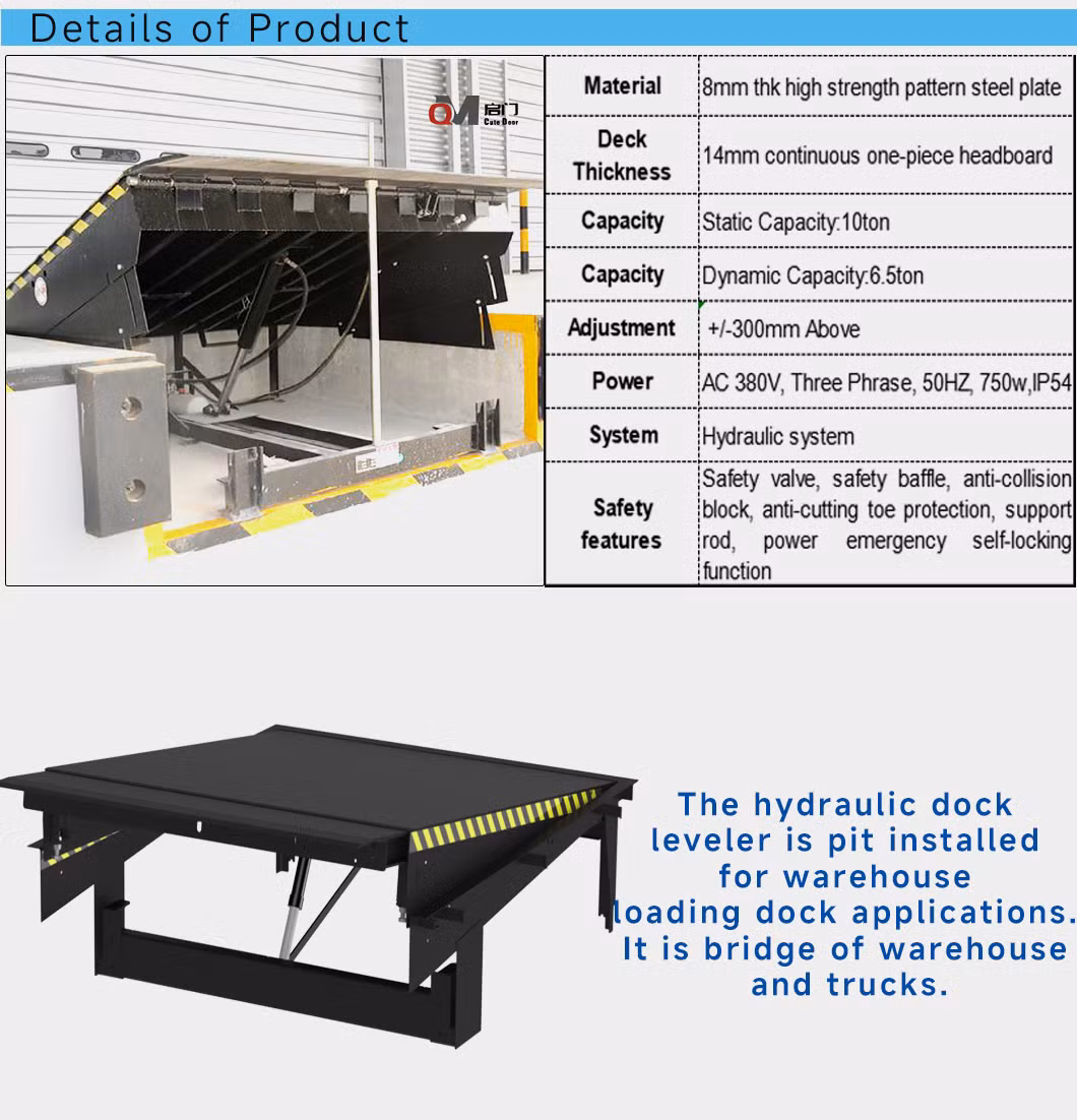 Lip Shape Yard Ramp 6t/10t Capacity Hydraulic Tons Warehouse Dock Leveler/6 Tons Warehouse Edge Dock Leveller for Truck