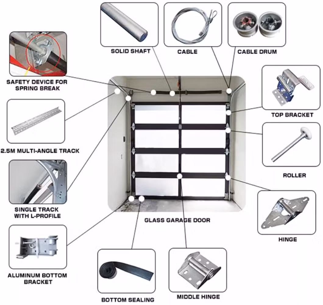Custom Villa Tempered Glass Garage Entrance Door Security Gates