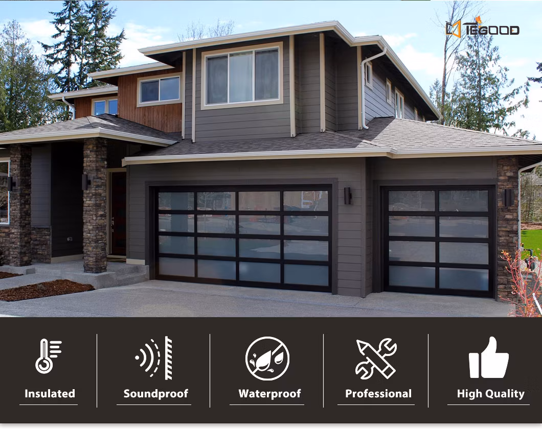 Industrial Metal Aluminum Alloy Tempered Glass Exterior Smart Garage Door