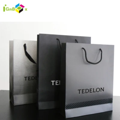 Custom Luxury Wholesale Designer Matt Black Fashion Logo Printed Packaging Kraft Shopping Gift Wrapping <a href='/paper-bag/'>Paper Bag</a> for Cosmetics/Clothing/Gifts