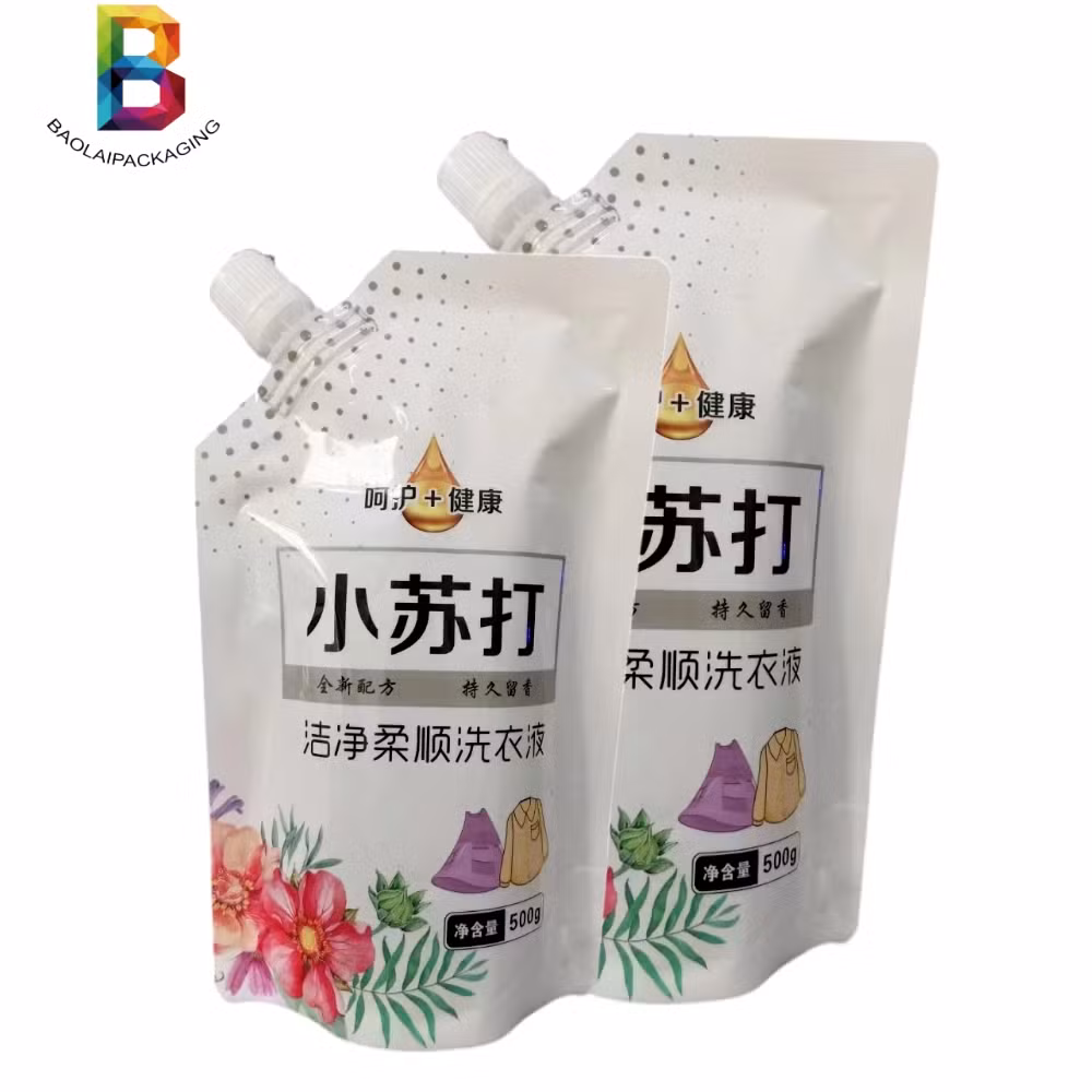 Custom Standing 500g Plastic Liquid Laundry Detergent Packaging Spout Pouch Washing Powder Bag.