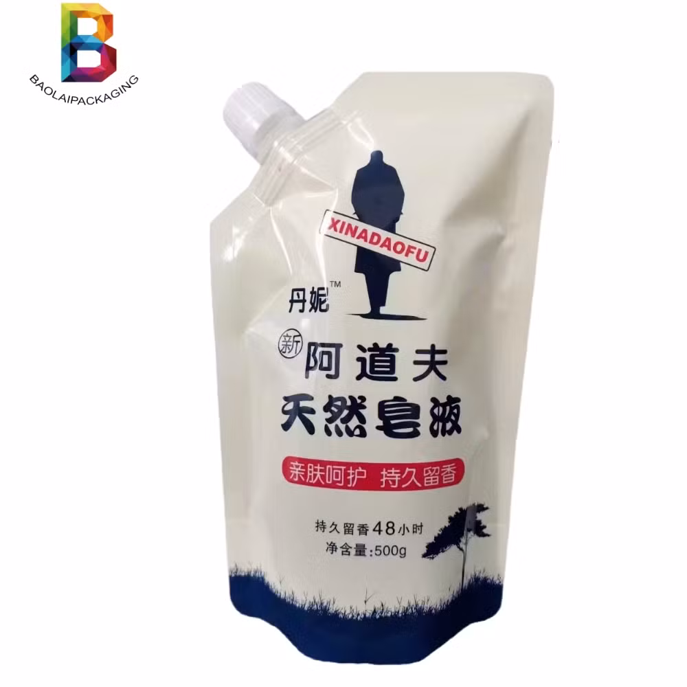 Custom Standing 500g Plastic Liquid Laundry Detergent Packaging Spout Pouch Washing Powder Bag.