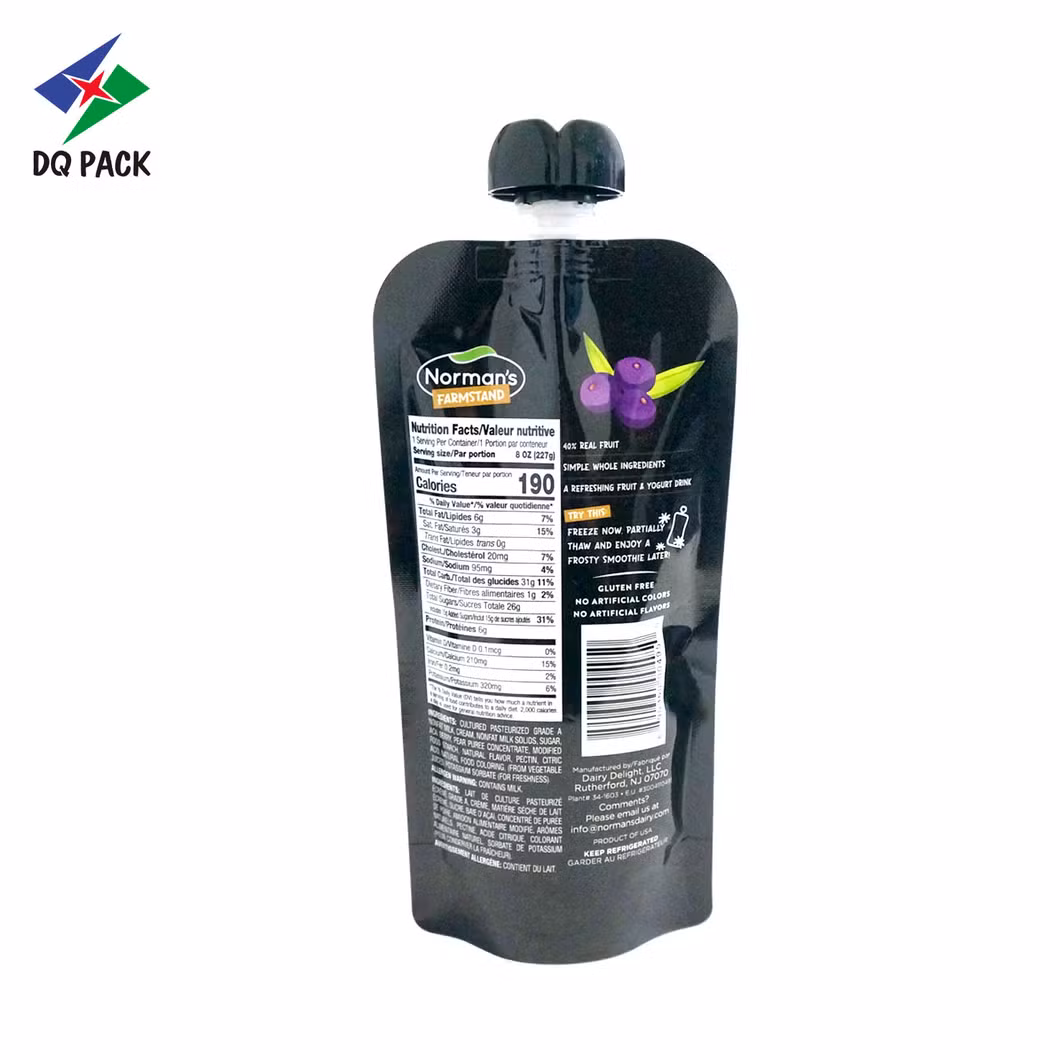 Dq Pack Aluminum Foil Plastic Spout Bag Wholesale High Quality Stand up Packaging Bags with Spout Baby Food Bag for Juice Packaging