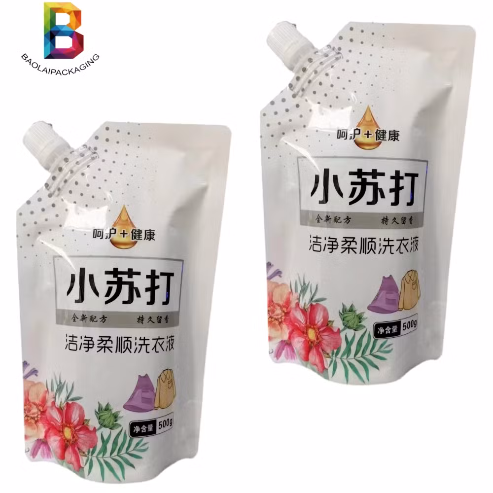 Custom Standing 500g Plastic Liquid Laundry Detergent Packaging Spout Pouch Washing Powder Bag.