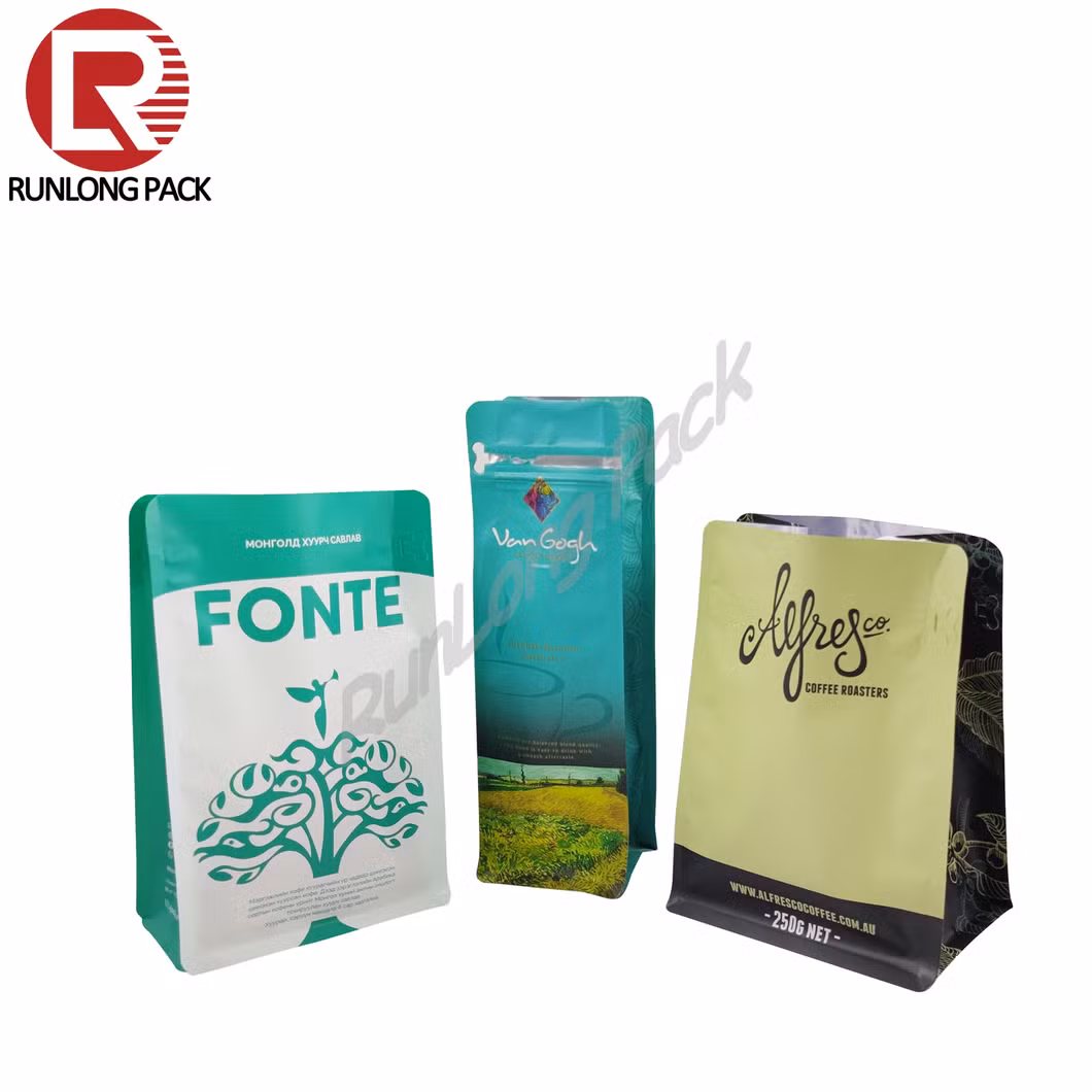 Food Grade Smell Proof Custom Printed Aluminum Foil 4 Sides Seal Gusset Bag for Coffee