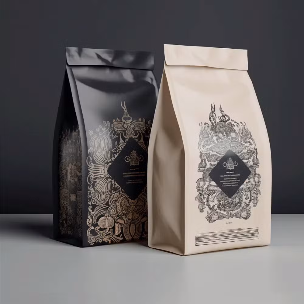 Matte Black Flat Bottom Pouch Coffee Bag with Ziplock Custom Coffee Beans Bags and One-Way Valve