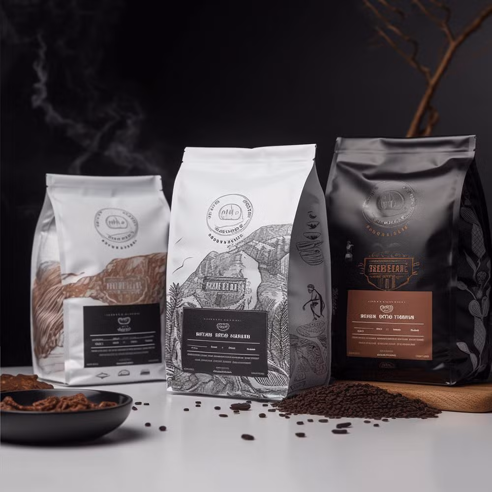 Matte Black Flat Bottom Pouch Coffee Bag with Ziplock Custom Coffee Beans Bags and One-Way Valve