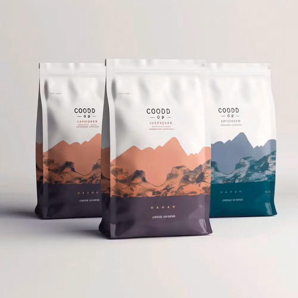 Matte Black Flat Bottom Pouch Coffee Bag with Ziplock Custom Coffee Beans Bags and One-Way Valve