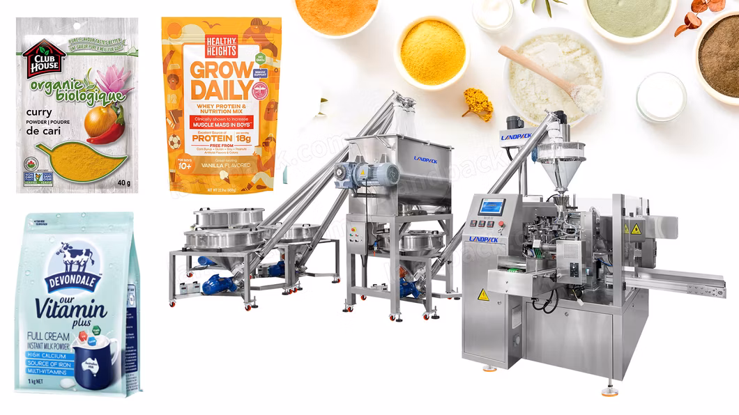 Baby Milk Protein Coffee Powder Fully Automatic Rotary Type Premade Pouch Filling and Weighting Machine