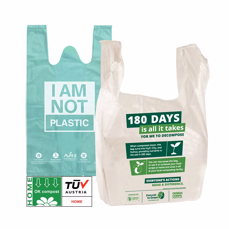 Fully Biodegradable Plastic Shopping Bags with Customizable Logo