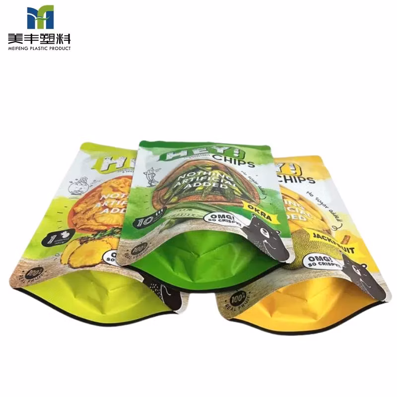 Low Heat Seal Custom Printing Laminated Back Seal Smell Proof Plastic Aluminum Foil Mylar Banana Chips Packaging Plastic Doypack