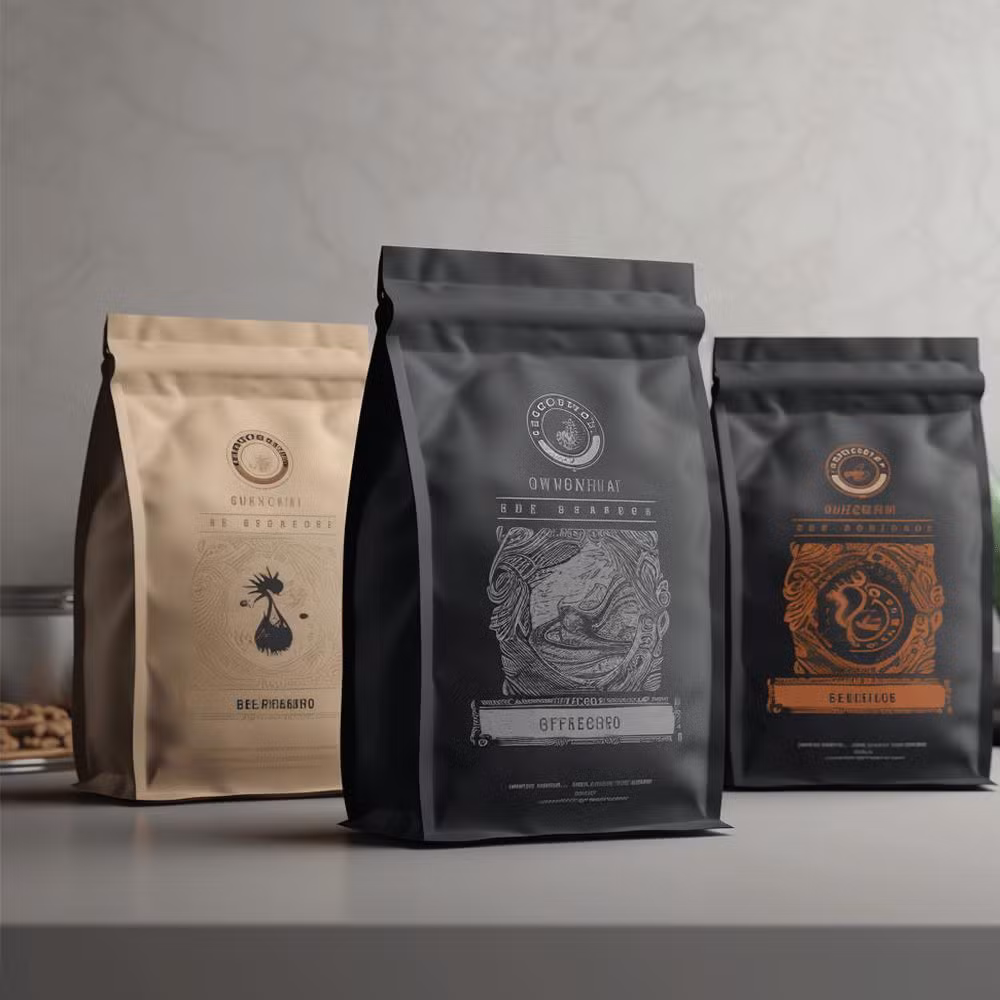 Matte Black Flat Bottom Pouch Coffee Bag with Ziplock Custom Coffee Beans Bags and One-Way Valve