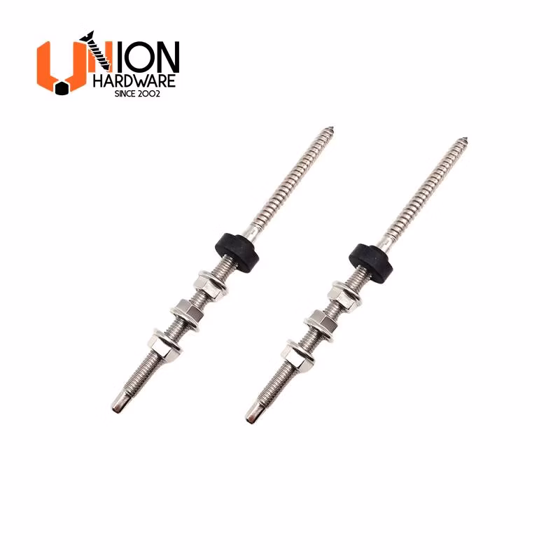 Stainless Steel Double Thread Metric Thread Wood Thread M10 M12 Solar Panel Metal Roof Hanger Bolts Screws with EPDM Washers and DIN6923 Nuts