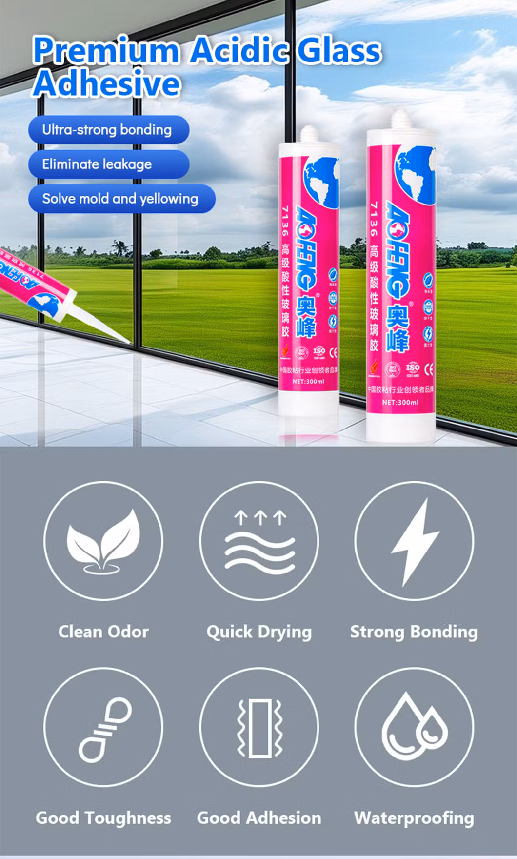 High Temperature Resistance Waterproof Clear Stainless Steel Glass Adhesive Glue Advanced Acidic Sealants