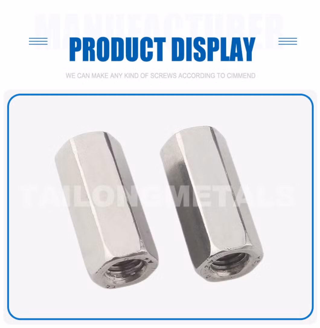 Manufacture Long Nut Carbon Steel Stainless Steel Fastener Hex Long Coupling Nuts