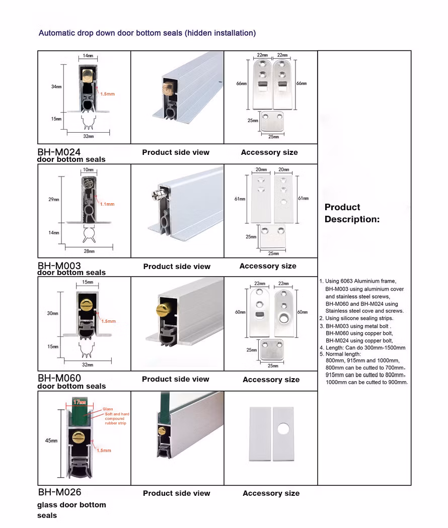 Factory Direct Sale Automatic Lifting Bottom Door Seal Door Bottom Sealing Strip Concealed Automatic Bottom Sealing Strip