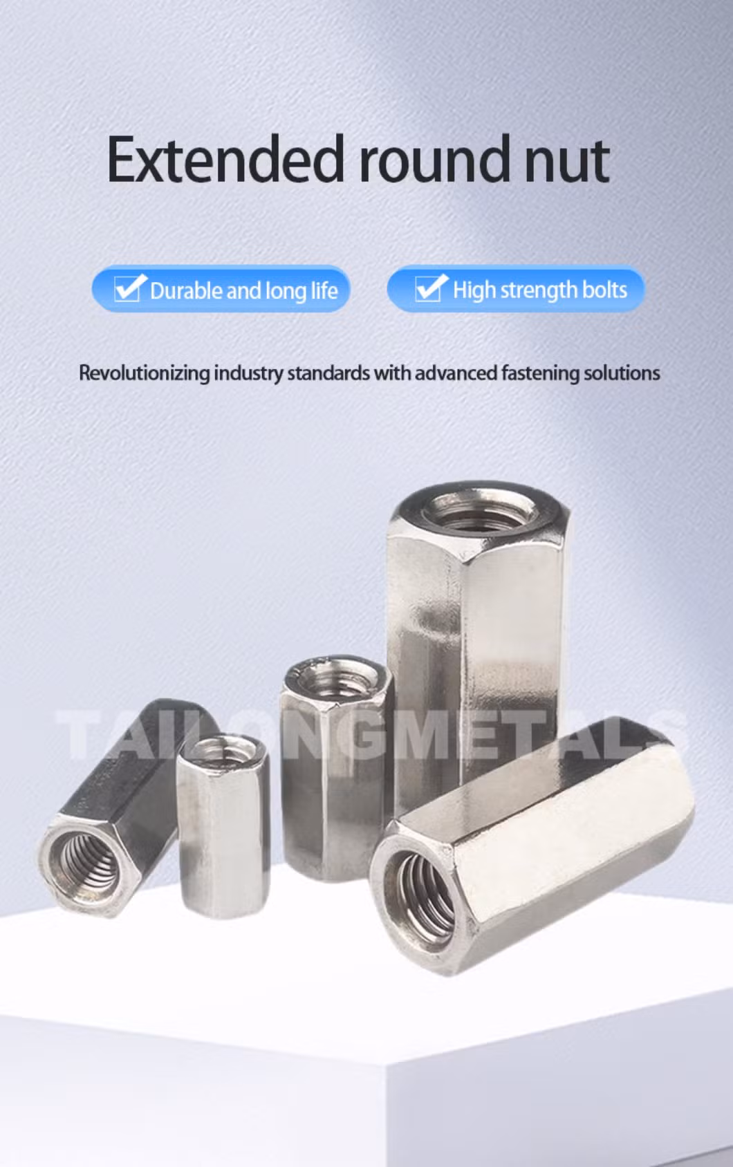 Manufacture Long Nut Carbon Steel Stainless Steel Fastener Hex Long Coupling Nuts