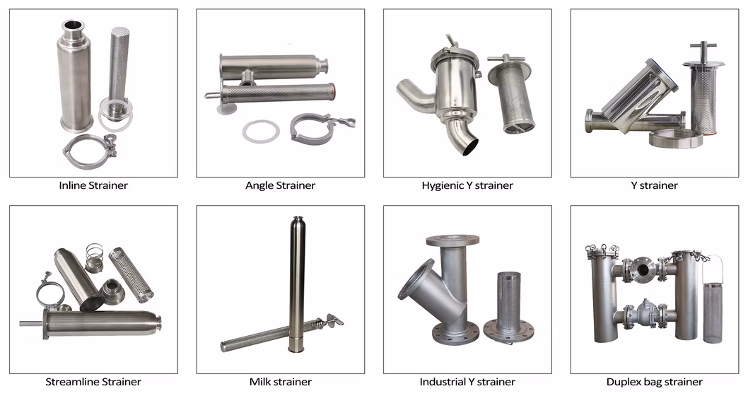 Stainless Steel Ss Sanitary Basket Pipe Pipeline Inline Fine Mesh Y Type in Line Duplex Filter Strainer for Juice Wine Beer Milk Dairy