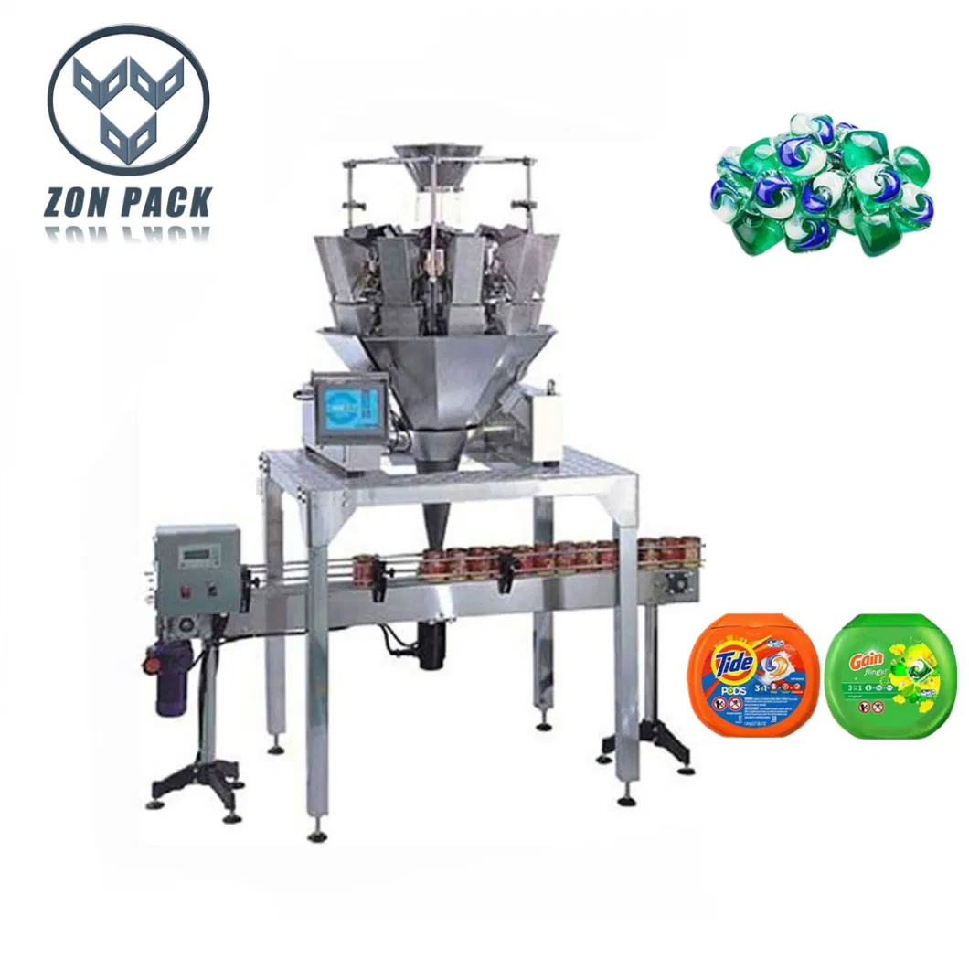 Automatic Multihead Weighing Filling Plastic Box Laundry Capsules Pods Packing Machine