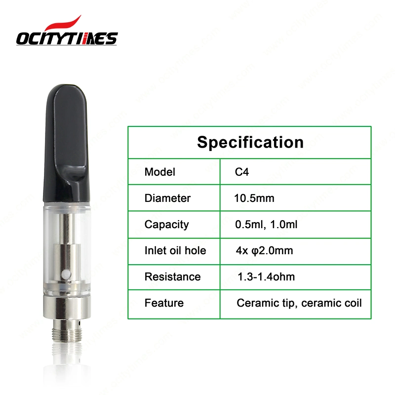 Ocitytimes C4 Vape Oil Ceramic Cartridge Vaporizer 1ml with Vape Packaging