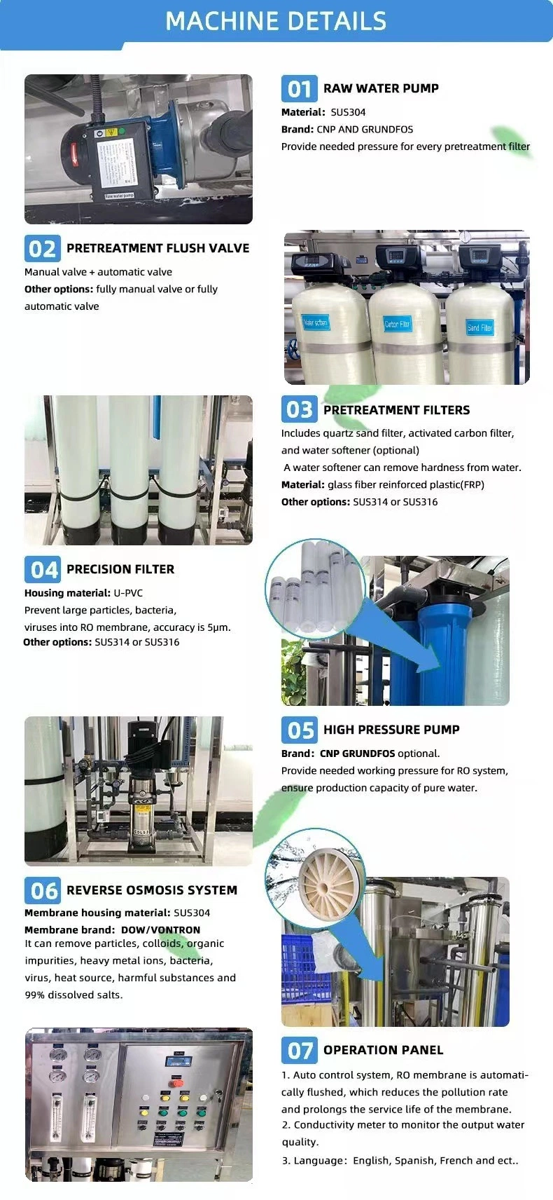 2000lph Reverse Osmosis Water Purification System RO System Water Treatment Machine