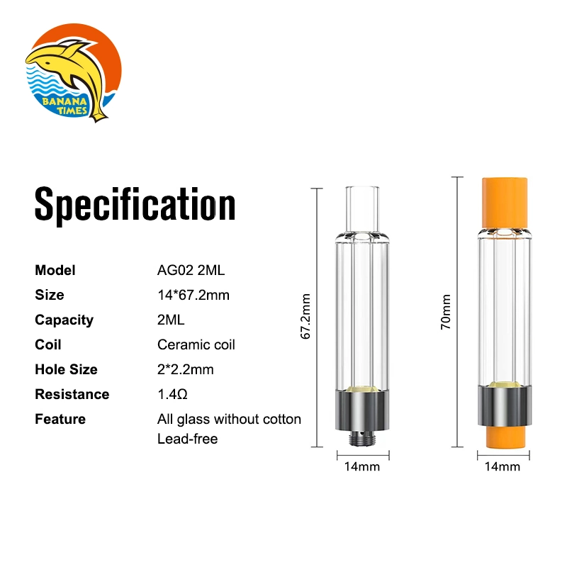 California Wholesale Distributor All Glass 2 Gram Hte Thick Oil Vape Cartridge OEM 1ml 2ml Empty Glass Cartridges with 100% Ceramic Coil