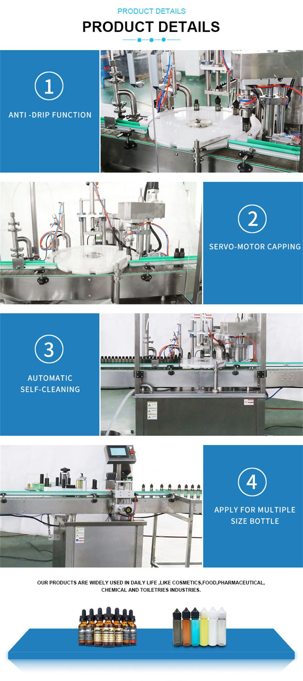 Full Automatic Perfume Oil Bottle Essential Oil Bottle Vape E-Liquid Essential Oil Filling Capping Labeling Machine