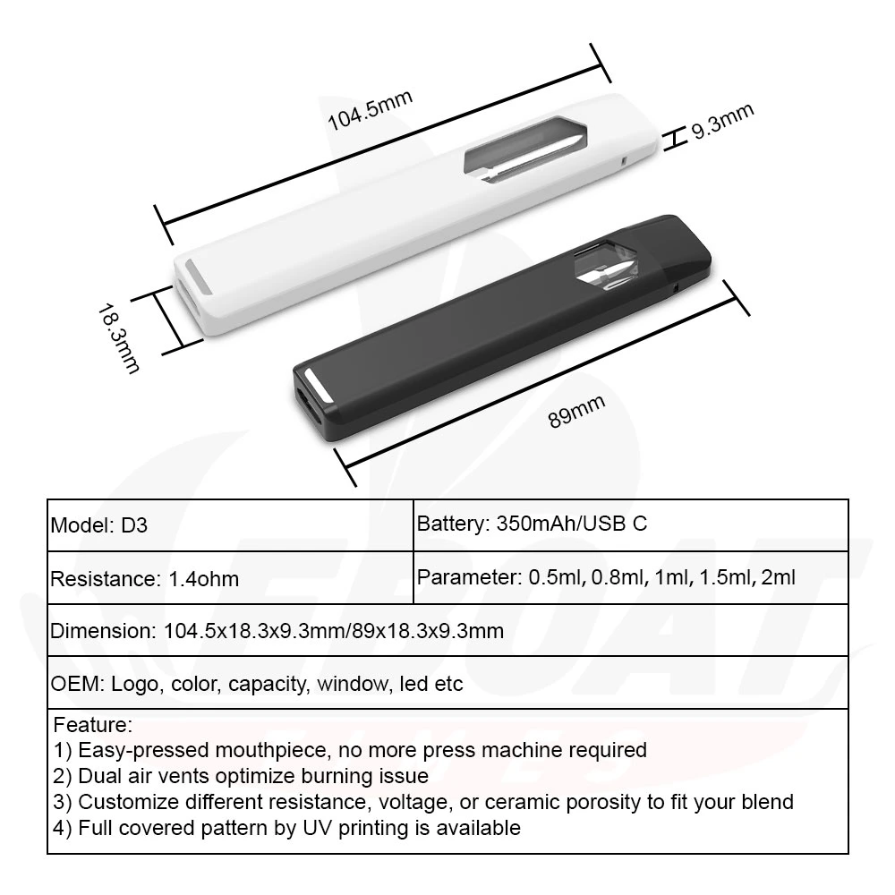 USA Empty Disposable Vape Pen 2ml 2g 1ml 1.0ml 1000mg 1g Full One Gram Ceramic Coil Live Resin Thick Oil Disposable