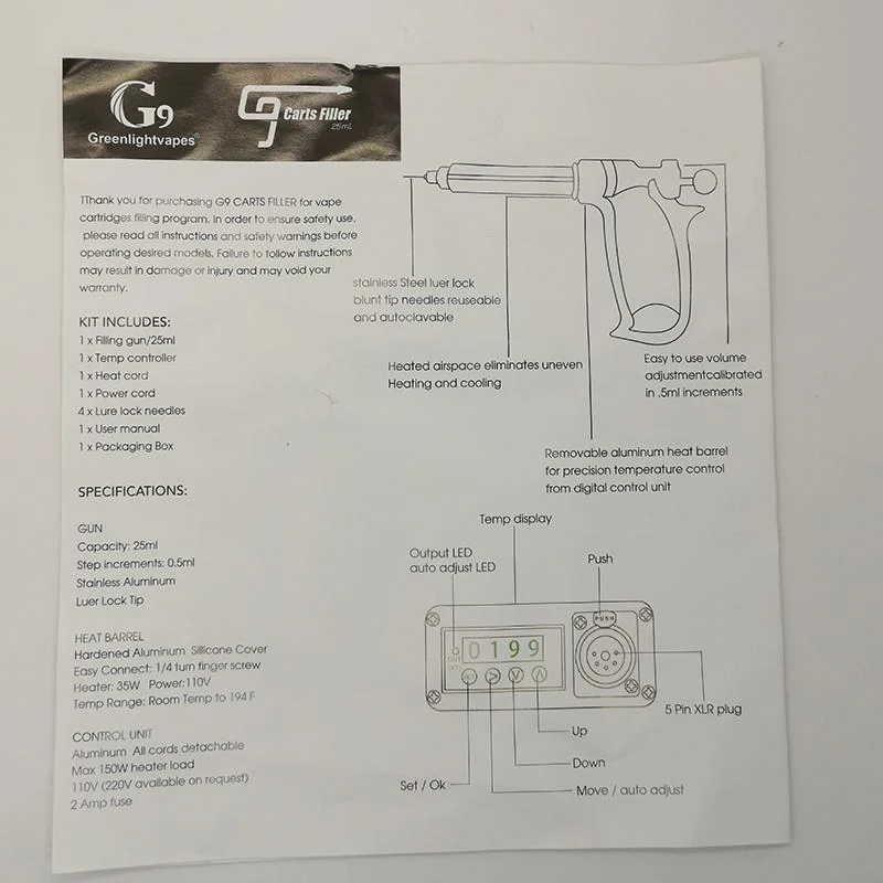 G9 Ecig Vape Carts Filling Machine Semi-Auto Blunt Fill Needle Us UK Plug 510 Cartridges Filter Portable Handheld Thick Oil Filling